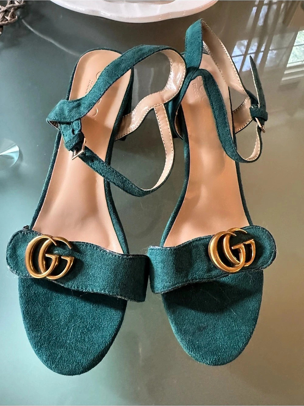 Gucci Women's Green Suede Logo Heels US 8.5 - Picture 2 of 8